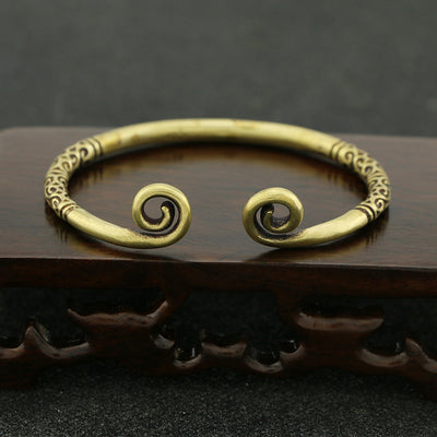 Pulsera Brazalete de Cobre Puro Tejida a Mano con Acabado Bronce Antiguo