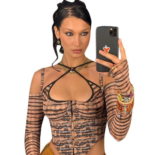 Blusa Manga Larga con Tirantes Estampada - Diseño Moderno y Atrevido - Image 14