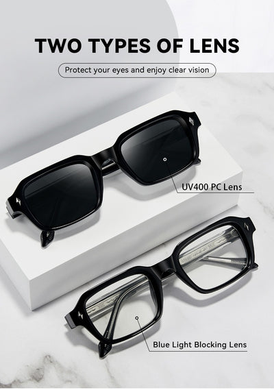 Black square-frame sunglasses with dark lenses and small silver diamond accents on the temples. - Image 23