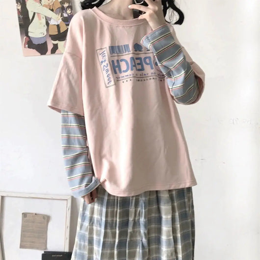 Camiseta Vintage Japonesa Falso Dos Piezas Manga Larga - Image 10