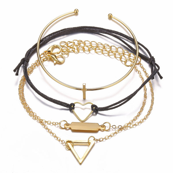 Juego de 4 Pulseras de Aleación Corazón Geométrico Retro Minimalista - Image 3