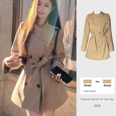 Abrigo Elegante Cintura Ajustable Estilo Coreano Primavera Otoño Talla Petite - Image 6