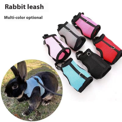 Light gray mesh pet harness with black trim and matching leash on a black and white rabbit. - Image 2