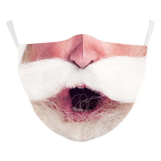 Red glitter protective face mask with a white mustache graphic and black ear loops, perfect for Christmas. - Image 25