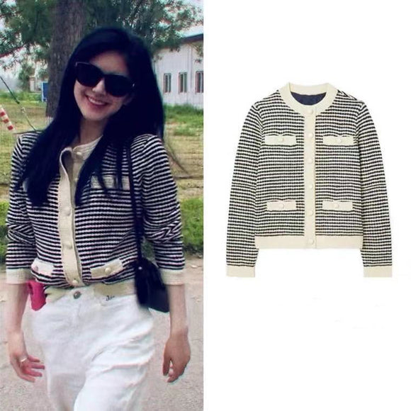 Cardigan Tejido a Rayas Estilo Retro - Suéter Holgado Coreano Tendencia