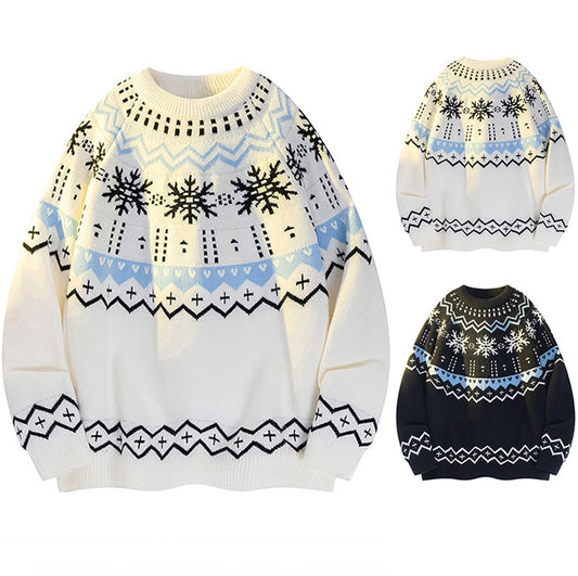 Suéter Tejido para Hombre con Diseño Navideño de Copos de Nieve