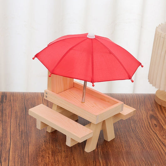 Comedero de Madera para Ardillas y Pequeños Animales con Banco