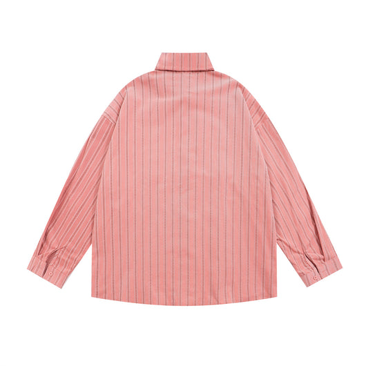 Camisa Casual de Rayas Verticales con Bordados Estilo Street American - Image 9