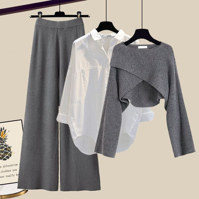 Conjunto de 3 Piezas: Suéter Tejido, Camisa y Pantalón Ancho - Image 6