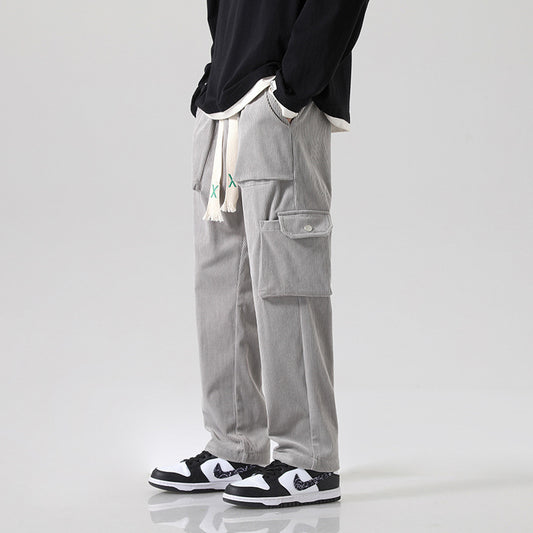 Pantalón Cargo Corduroy Holgado Multibolsillos de Corte Recto - Image 2
