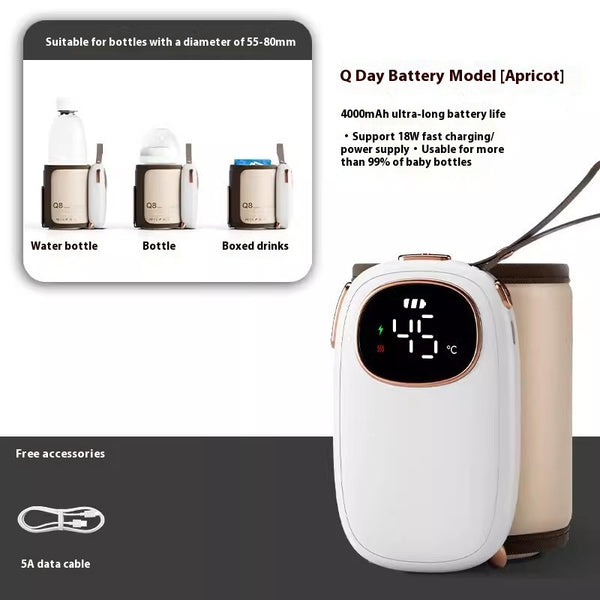 White portable bottle warmer with rose gold accents, digital display showing 45°C, and beige insulated sleeve. - Image 4