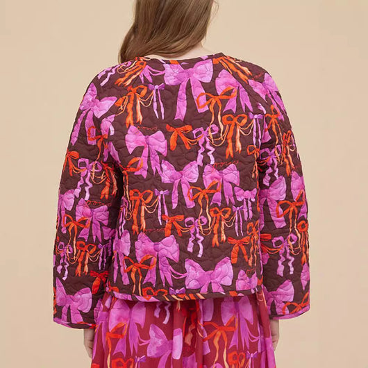 Chaqueta con Lazo Estampado, Cuello Redondo y Cordones Reversible - Image 3