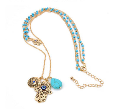 Collar Bohemio Doble Capa con Perlas de Arroz, Turquesa y Palma de Fátima - Image 10