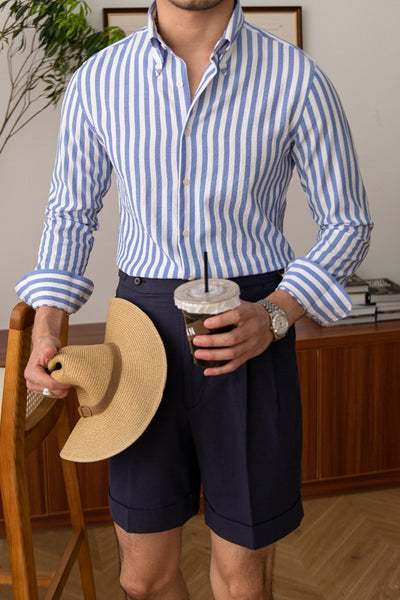 Camisa de Hombre Seersucker a Rayas sin Planchado, Cuello Ancho y Transpirable - Image 19