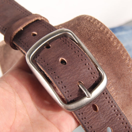 Cinturón de Cuero Vacuno Gastado Estilo Retro para Hombre - Image 6