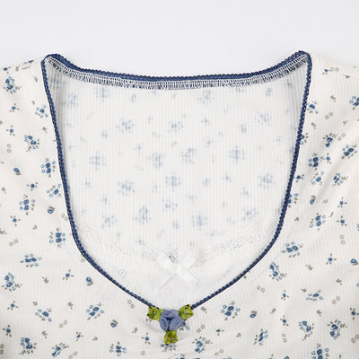 Blusa Manga Corta con Cuello Cuadrado, Pliegues y Moño de Encaje - Image 20