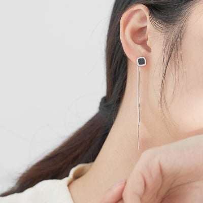 Aretes Largos de Plata Esterlina Negra