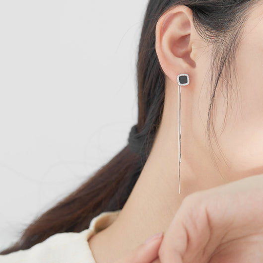 Aretes Largos de Plata Esterlina Negra