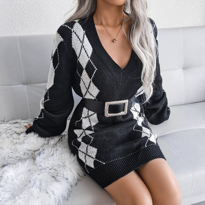 Vestido Suéter Universitario con Diamantes Estilo Europeo y Americano - Image 15