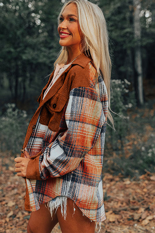 Chaqueta Camisera Patchwork de Pana para Mujer - Otoño e Invierno - Image 11