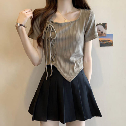 Shorts Irregular con Cordón y Manga Corta para Mujer - Image 11
