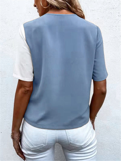 Blusa Elegante de Chifón con Contraste y Manga Corta para Mujer - Image 19