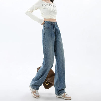 Pantalones Vaqueros de Cintura Alta y Pierna Ancha para Mujer - Diseño Versátil para Primavera y Otoño - Image 2