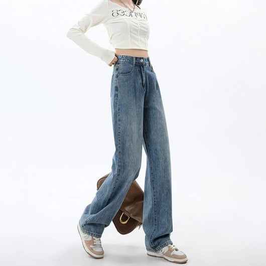 Pantalones Vaqueros de Cintura Alta y Pierna Ancha para Mujer - Diseño Versátil para Primavera y Otoño - Image 2