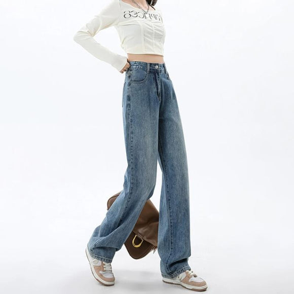 Pantalones Vaqueros de Cintura Alta y Pierna Ancha para Mujer - Diseño Versátil para Primavera y Otoño