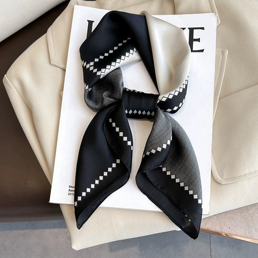 Pañuelo de Seda Cuadrado Rayas Blanco y Negro - Accesorio Versátil para Primavera - Image 48