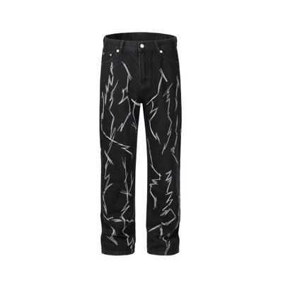 Jeans Rectos con Bordado de Rayo - Estilo High Street Europeo y Americano - Image 5