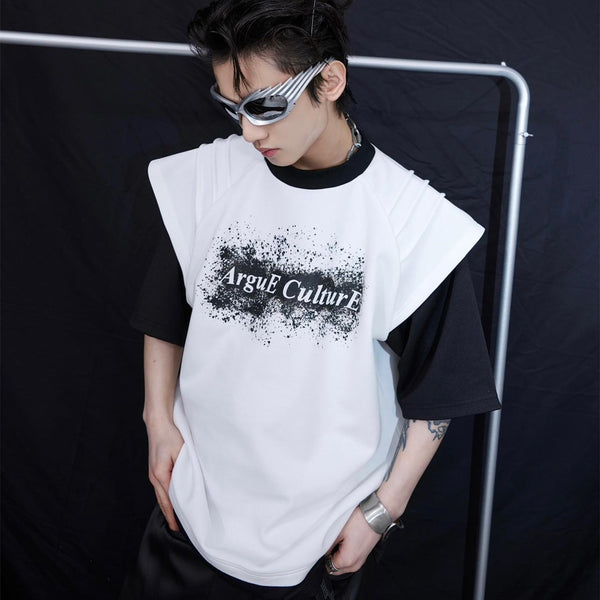 Playera Hombre Diseño Texturizado con Efecto Tinta Salpicada Dos Tonos