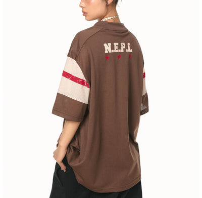 Blusa Patchwork Retro Americana Cuello V Manga Corta - Image 2