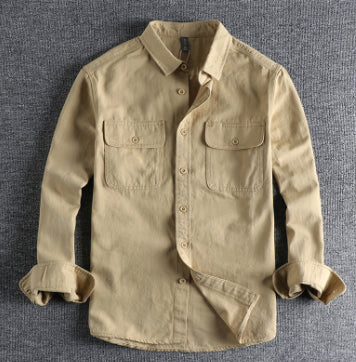 Camisa de Algodón Manga Larga Suelta Hombre Color Sólido - Image 7