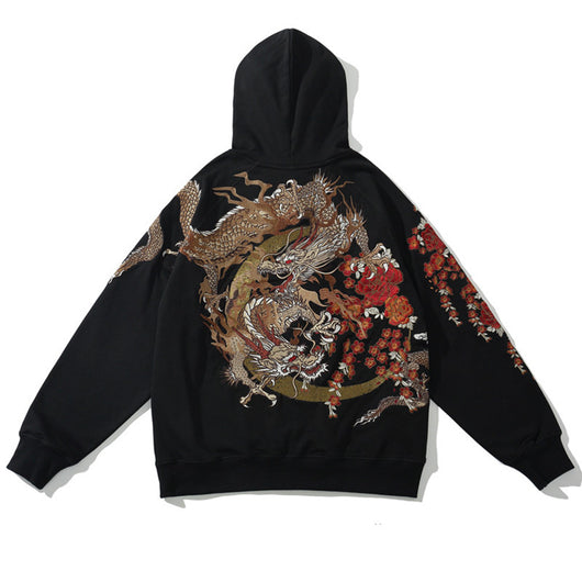 Sudadera con Capucha Bordada Dragón Estilo Industrial para Hombre - Image 2