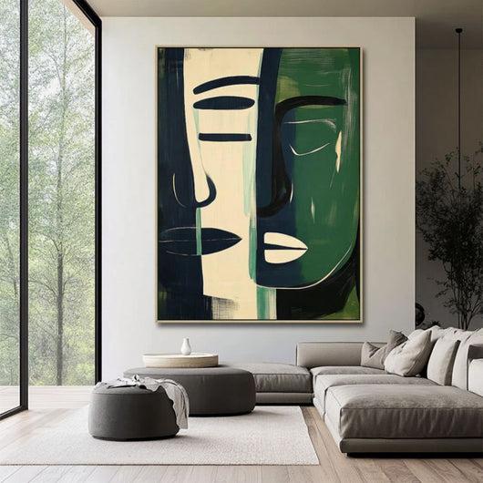 Cuadro Abstracto Pintura al Óleo Rostro Verde Moderno para Sala de Estar - Image 6