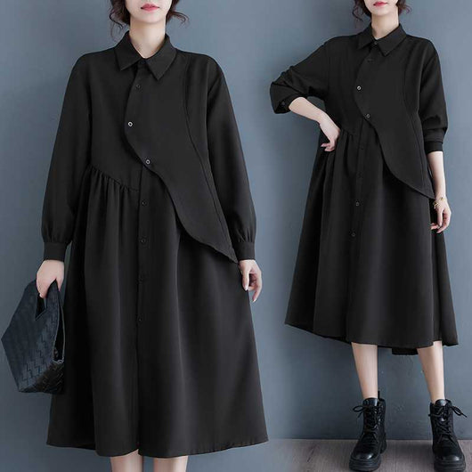 Vestido Camisero Negro Estilo Hepburn Irregulares - Image 2