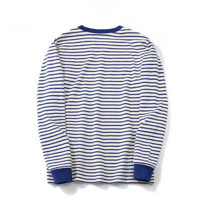 Camiseta Casual de Algodón a Rayas Clásica Cuello Redondo Manga Larga para Hombre - Image 24