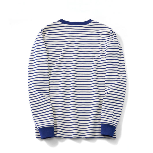 Camiseta Casual de Algodón a Rayas Clásica Cuello Redondo Manga Larga para Hombre - Image 24