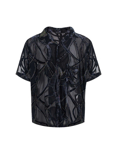 Camisa Manga Corta Translúcida con Patrón de Serpiente para Hombre - Image 13
