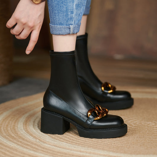 Botas Altas de Tacón Grueso con Hebilla Metálica y Punta Redonda - Image 11