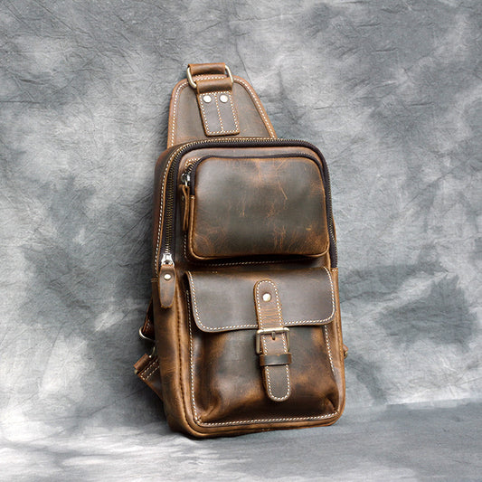 Bolso Bandolera Unisex de Cuero Genuino Crazy Horse Hecho a Mano