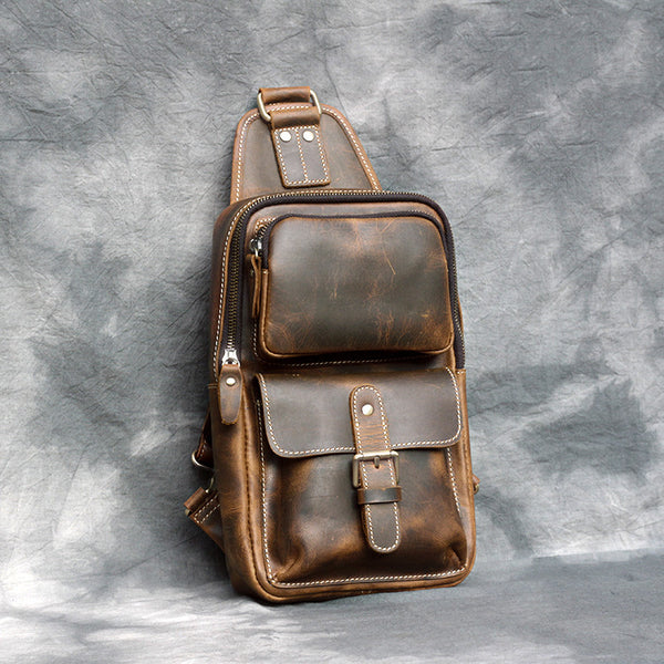 Bolso Bandolera Unisex de Cuero Genuino Crazy Horse Hecho a Mano