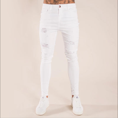 Jeans Slim Rotos de Cintura Alta para Hombre - Estilo Europeo y Americano en Negro - Image 15