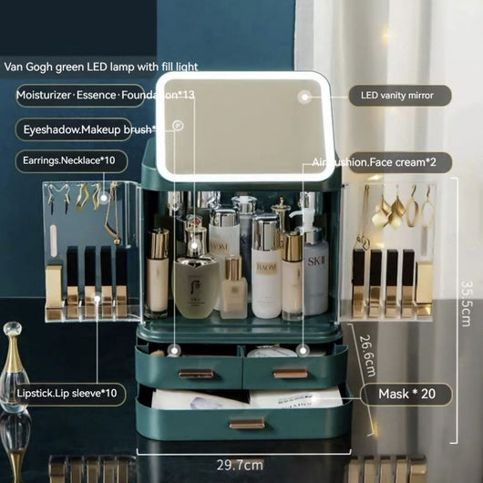 Organizador de Cosméticos con Espejo y Luz LED - Almacenamiento Grande - Image 8
