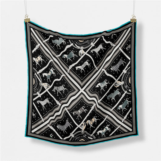 Pañuelo de Seda Cuadrado 53cm Estampado Cuadros - Accesorio Versátil para Mujer - Image 4