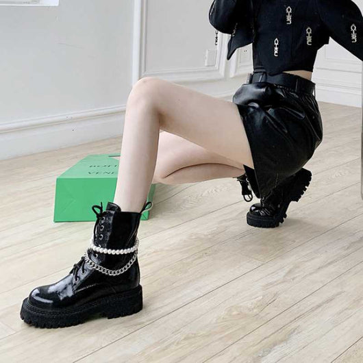 Botas Cortas para Mujer con Tacón Grueso y Punta Redonda