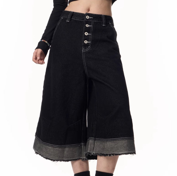Pantalones Cortos Denim Estilo Retro Americano con Borde Deshilachado