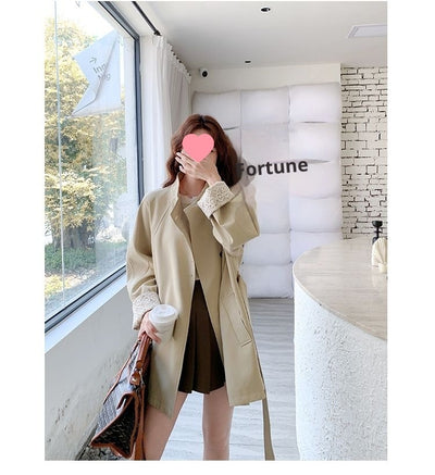 Cortavientos Khaki Cuello Mao para Mujer - Estilo Británico Otoño - Image 15