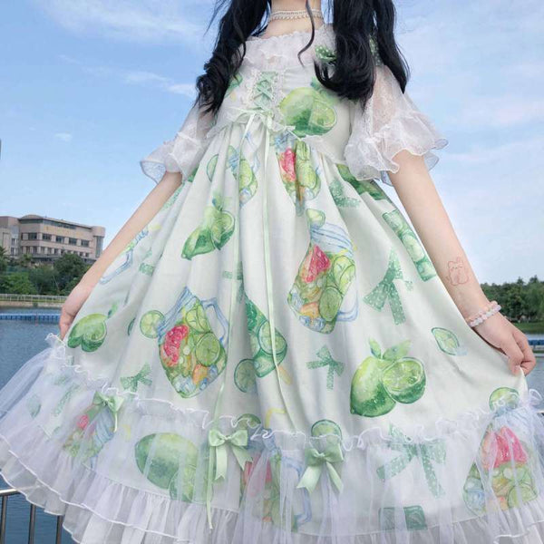 Jumpsuit Lolita Estampado Verde Menta con Tirantes